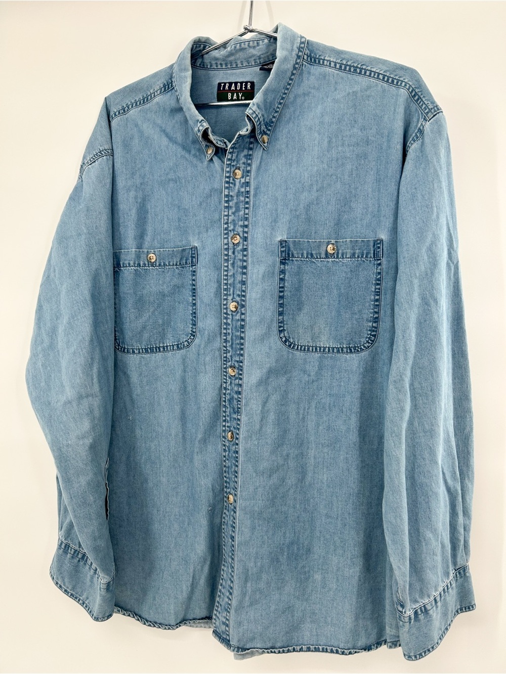 Trader Bay Vintage Jean Long Sleeve Button Down Mens XL 100% Cotton